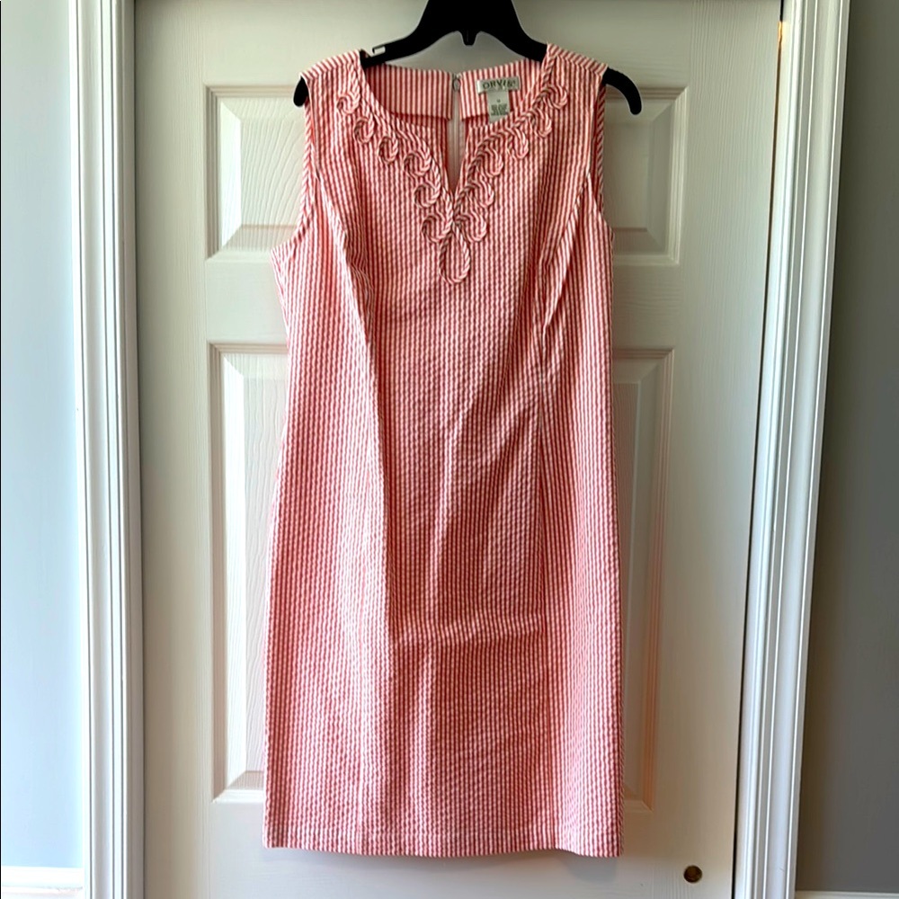 Orvis Women's Coral Seersucker Sleeveless Dress, size 12